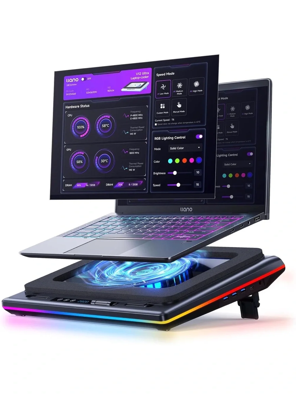 New Open Box llano V12 Ultra Laptop Cooling Pad with Smart Software Control, RGB